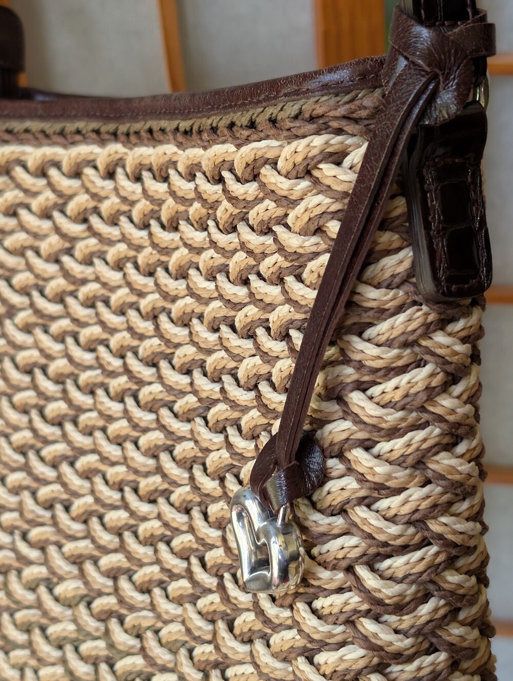 Brighton Straw Purse - Leather + Silver Accents - Elana Crossbody Woven Jute Bag - Picture 6 of 10